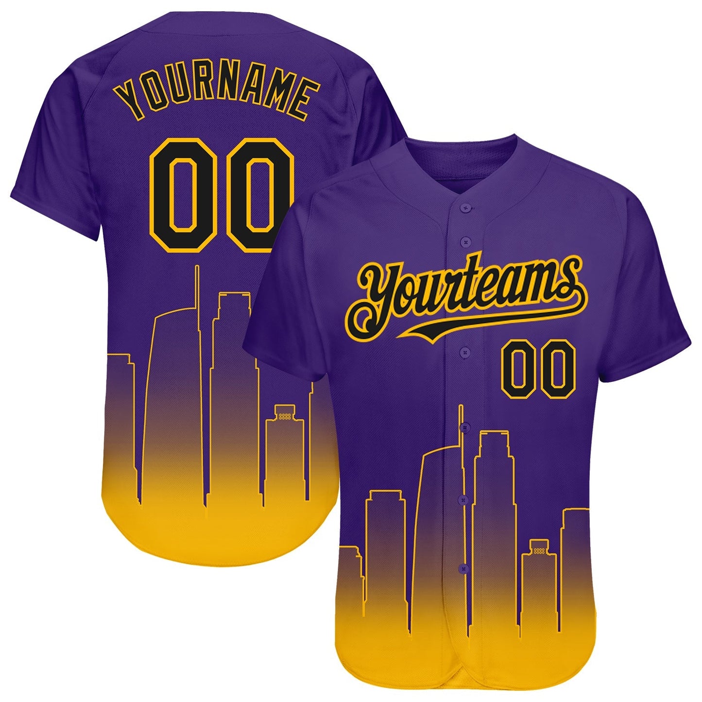 Custom Purple Black-Gold 3D Los Angeles City Edition Fade Fashion Authentic Baseball Jersey baseball jersey product view 1