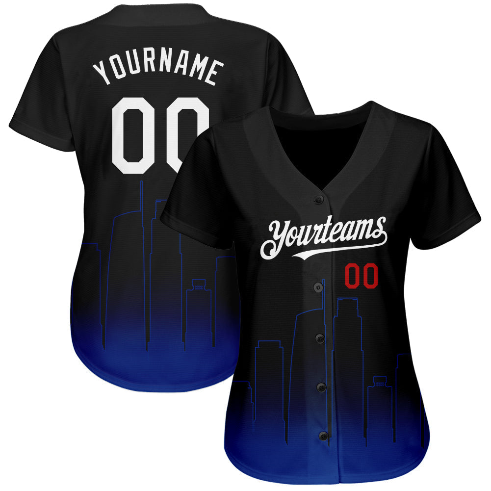 Custom Black White Royal-Red 3D Los Angeles City Edition Fade Fashion Authentic Baseball Jersey baseball jersey product view 2