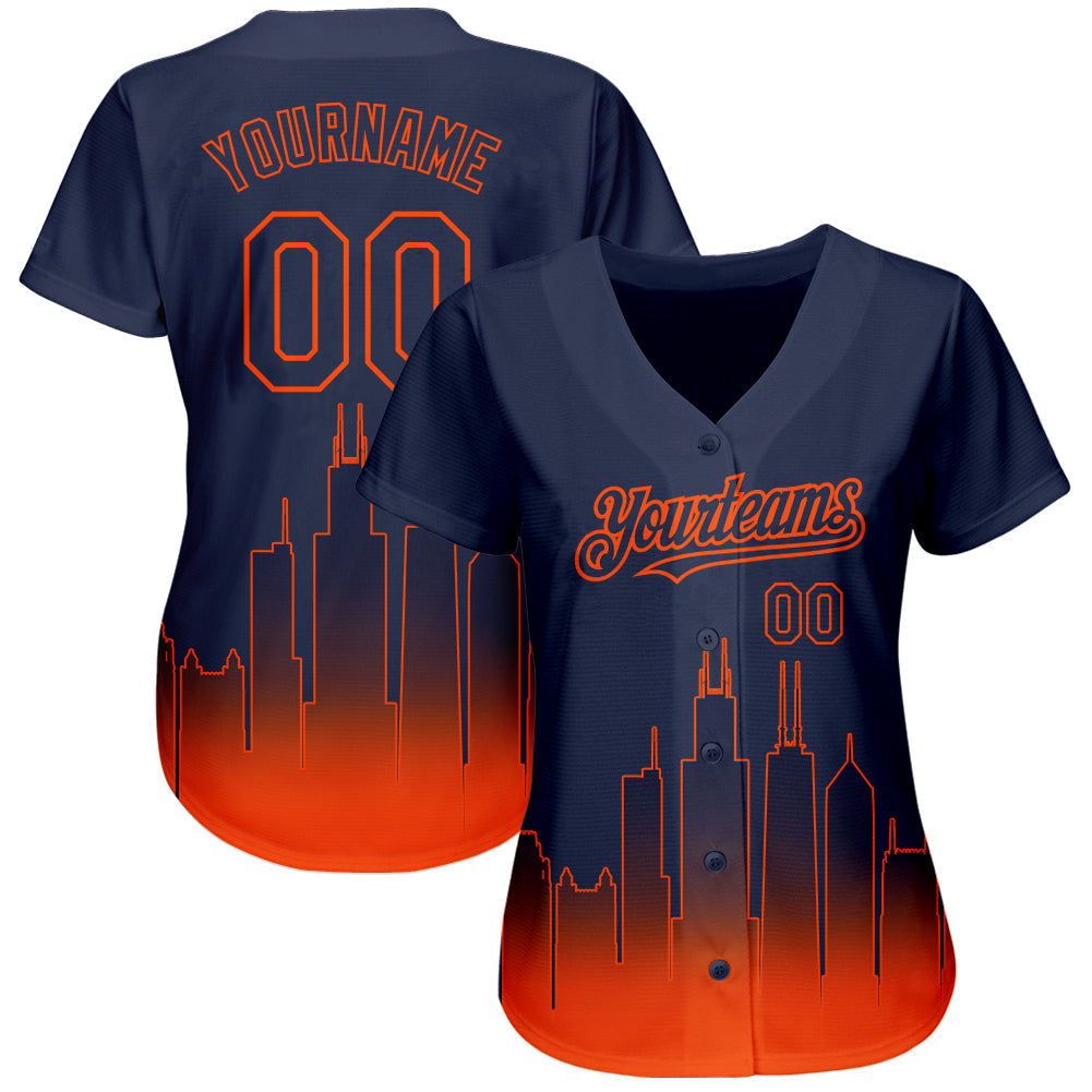 Custom Navy Orange 3D Chicago City Edition Fade Fashion Authentic Baseball Jersey baseball jersey product view 2