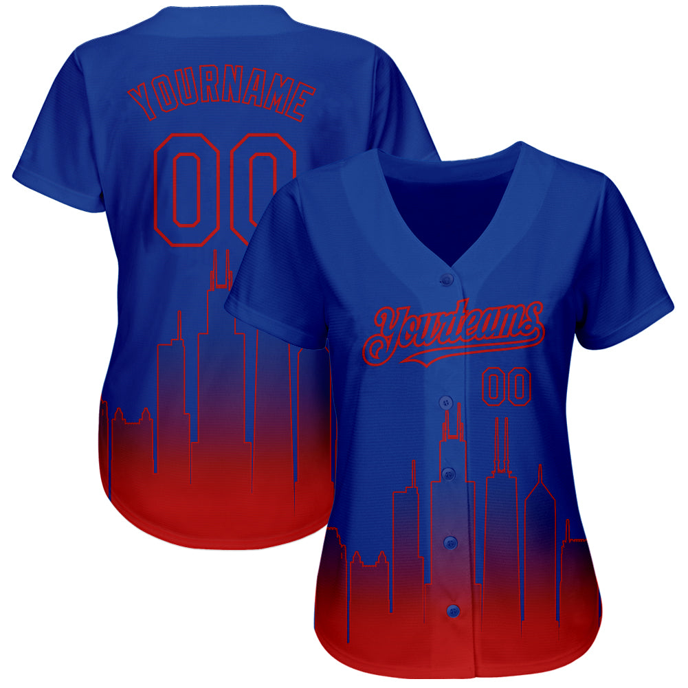 Custom Royal Red 3D Chicago City Edition Fade Fashion Authentic Baseball Jersey baseball jersey product view 2