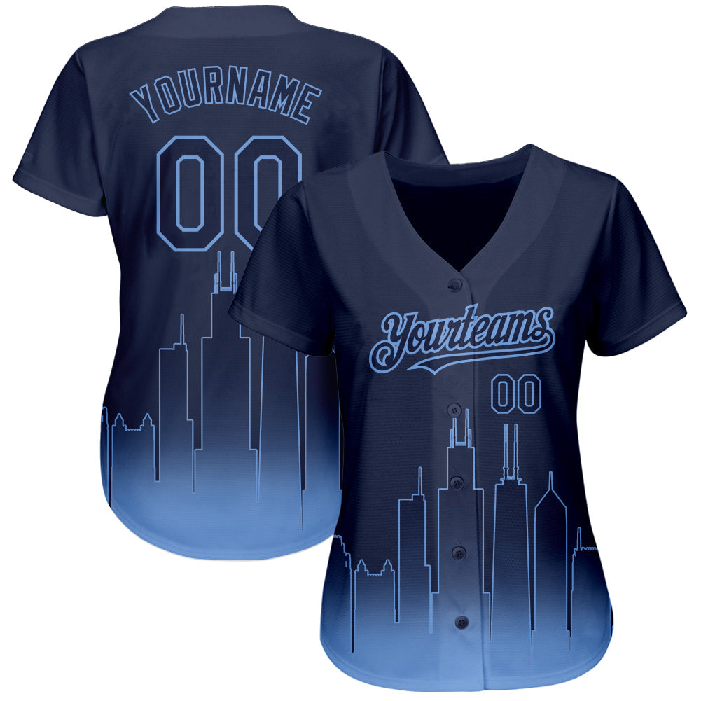 Custom Navy Light Blue 3D Chicago City Edition Fade Fashion Authentic Baseball Jersey baseball jersey product view 3