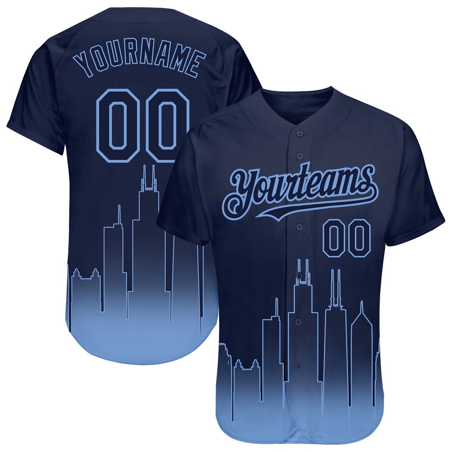 Custom Navy Light Blue 3D Chicago City Edition Fade Fashion Authentic Baseball Jersey baseball jersey product view 1