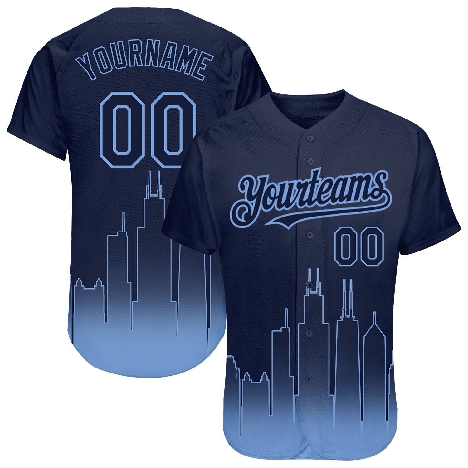 Custom Navy Light Blue 3D Chicago City Edition Fade Fashion Authentic Baseball Jersey baseball jersey product view 1