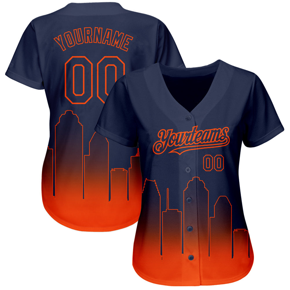 Custom Navy Orange 3D Houston City Edition Fade Fashion Authentic Baseball Jersey baseball jersey product view 2