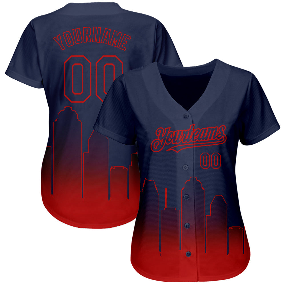 Custom Navy Red 3D Houston City Edition Fade Fashion Authentic Baseball Jersey baseball jersey product view 2