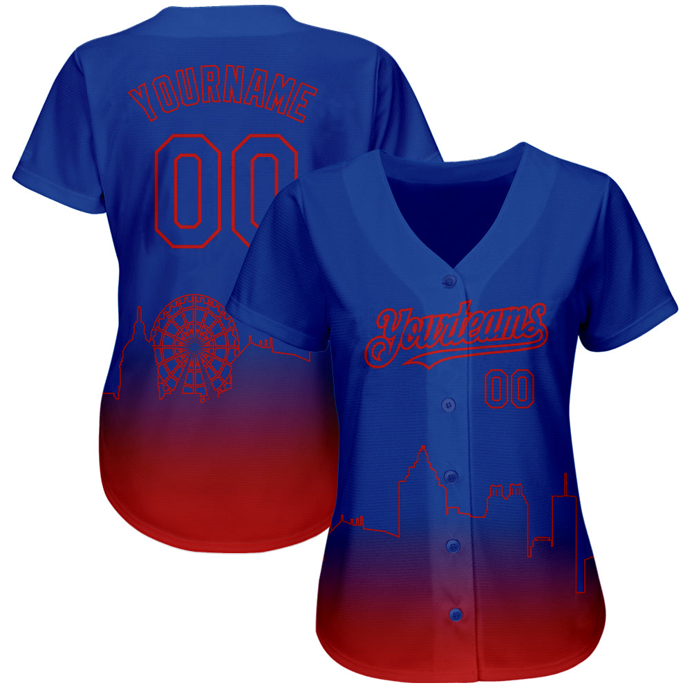 Custom Royal Red 3D Atlanta City Edition Fade Fashion Authentic Baseball Jersey baseball jersey product view 2