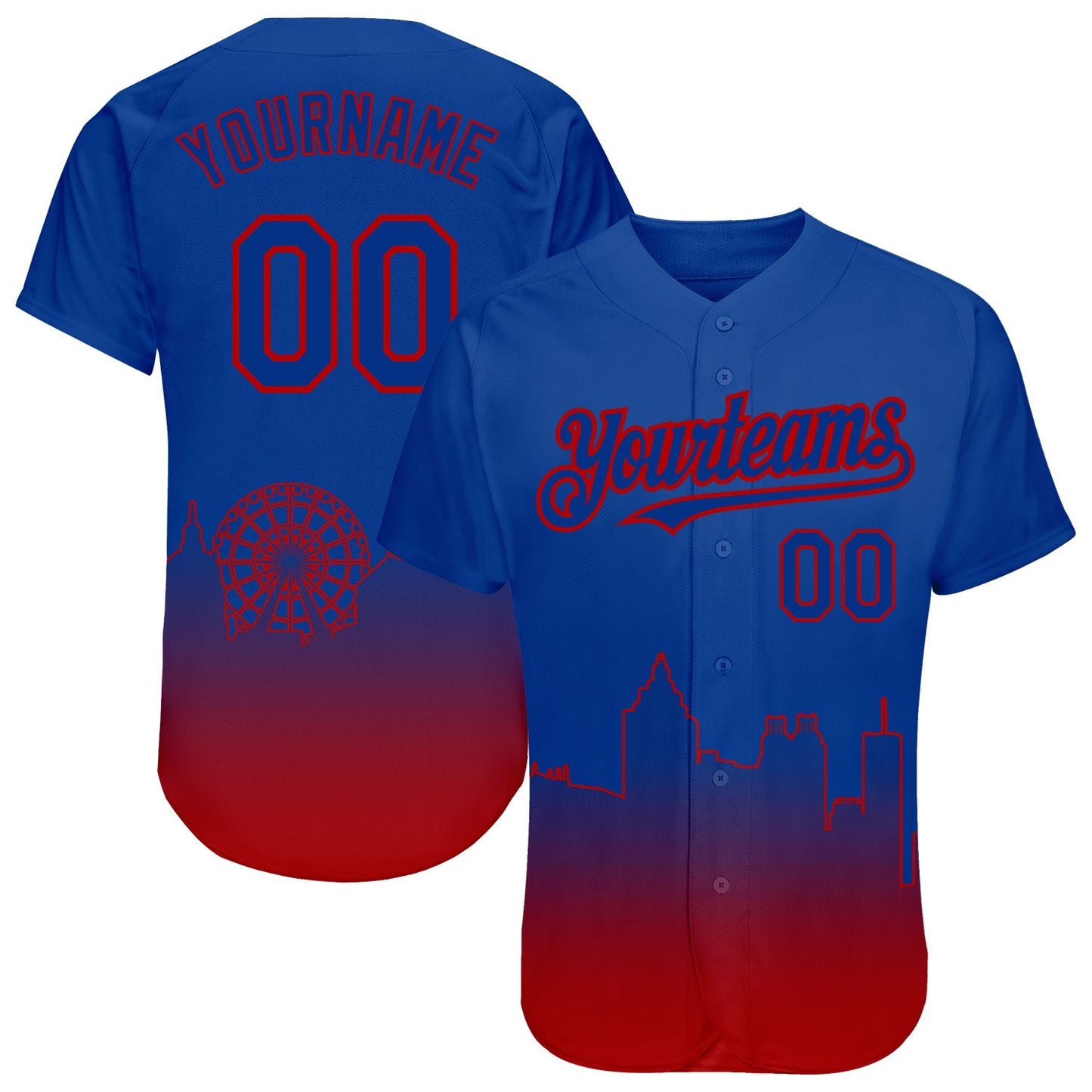 Custom Royal Red 3D Atlanta City Edition Fade Fashion Authentic Baseball Jersey baseball jersey product view 1