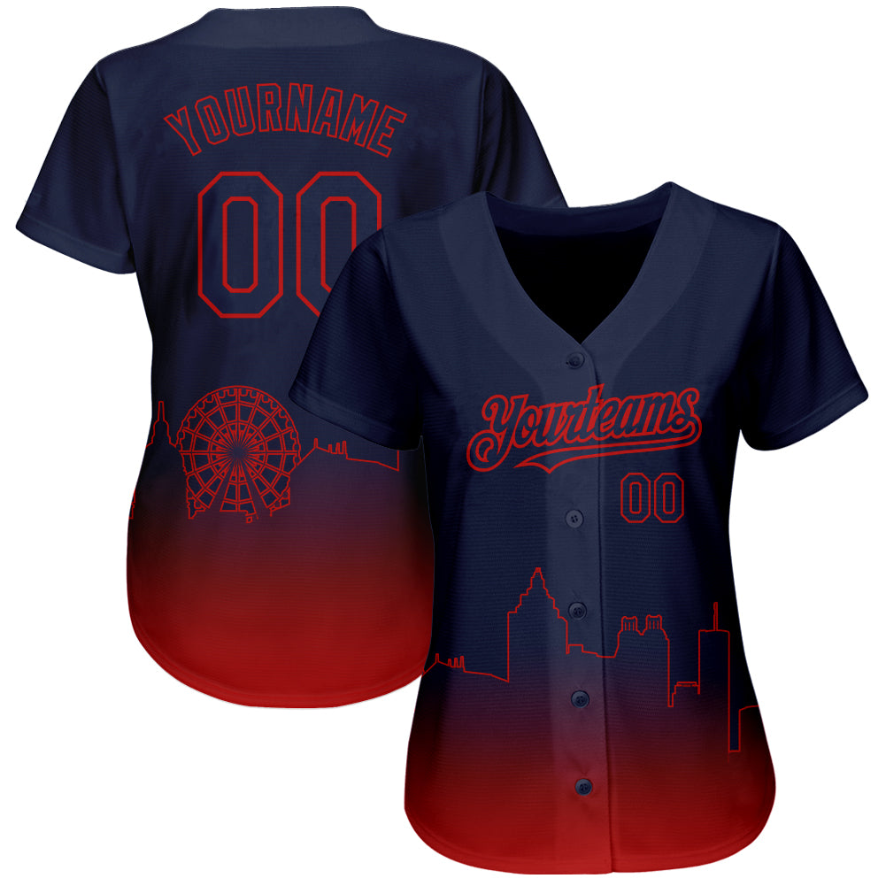 Custom Navy Red 3D Atlanta City Edition Fade Fashion Authentic Baseball Jersey baseball jersey product view 2