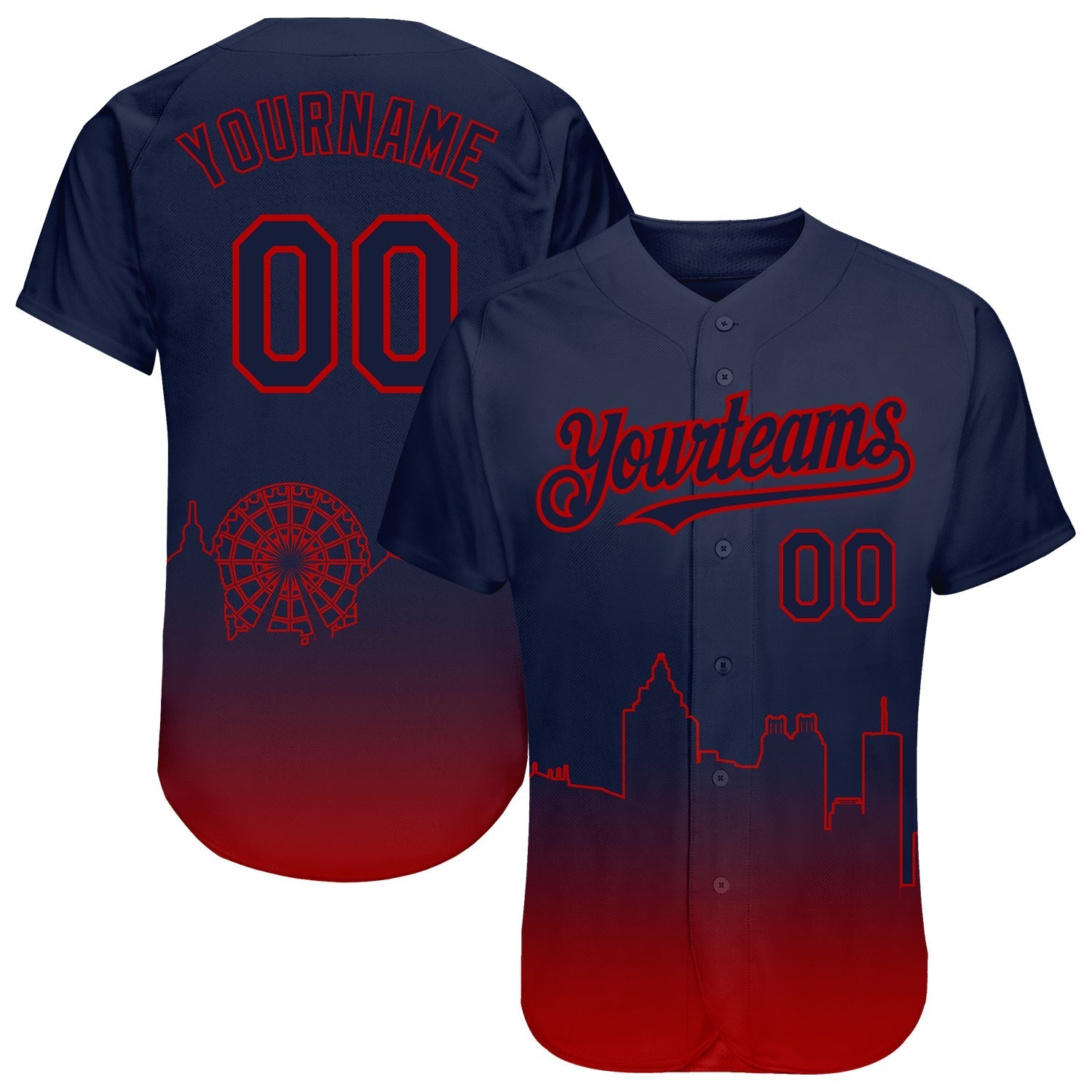 Custom Navy Red 3D Atlanta City Edition Fade Fashion Authentic Baseball Jersey baseball jersey product view 1