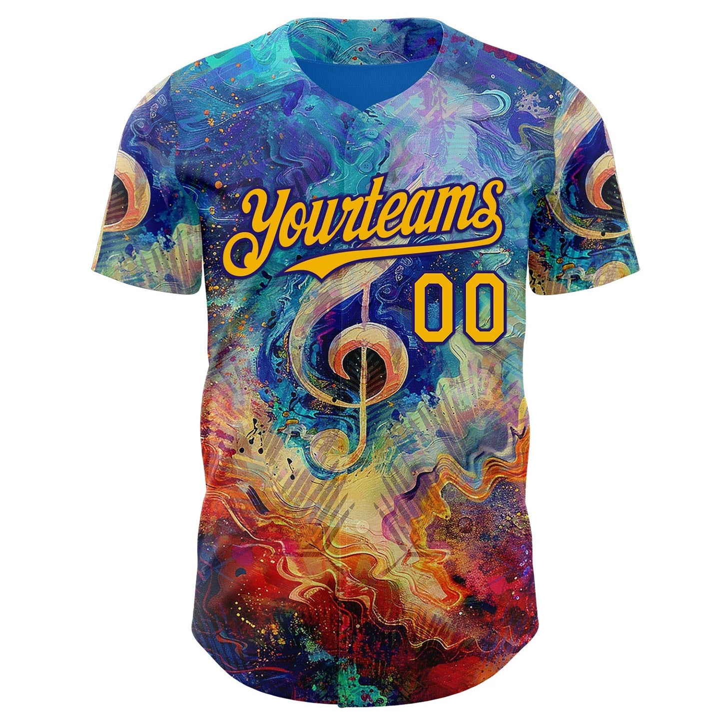 Custom Blue Gold Red-Dark Purple Cyber Tropical Palm Trees Music Festival Fluid Liquid Authentic Baseball Jersey baseball jersey product view 2