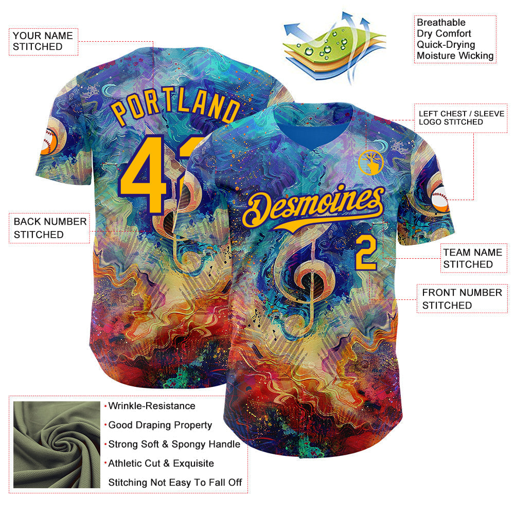Custom Blue Gold Red-Dark Purple Cyber Tropical Palm Trees Music Festival Fluid Liquid Authentic Baseball Jersey baseball jersey product view 3