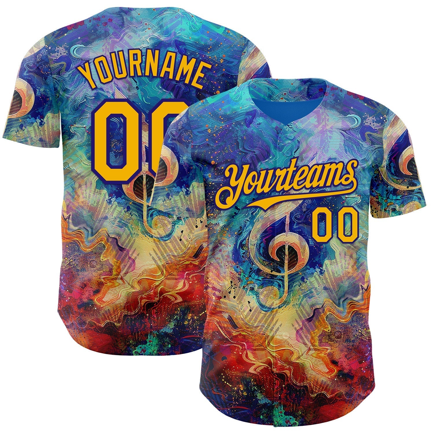 Custom Blue Gold Red-Dark Purple Cyber Tropical Palm Trees Music Festival Fluid Liquid Authentic Baseball Jersey baseball jersey product view 1