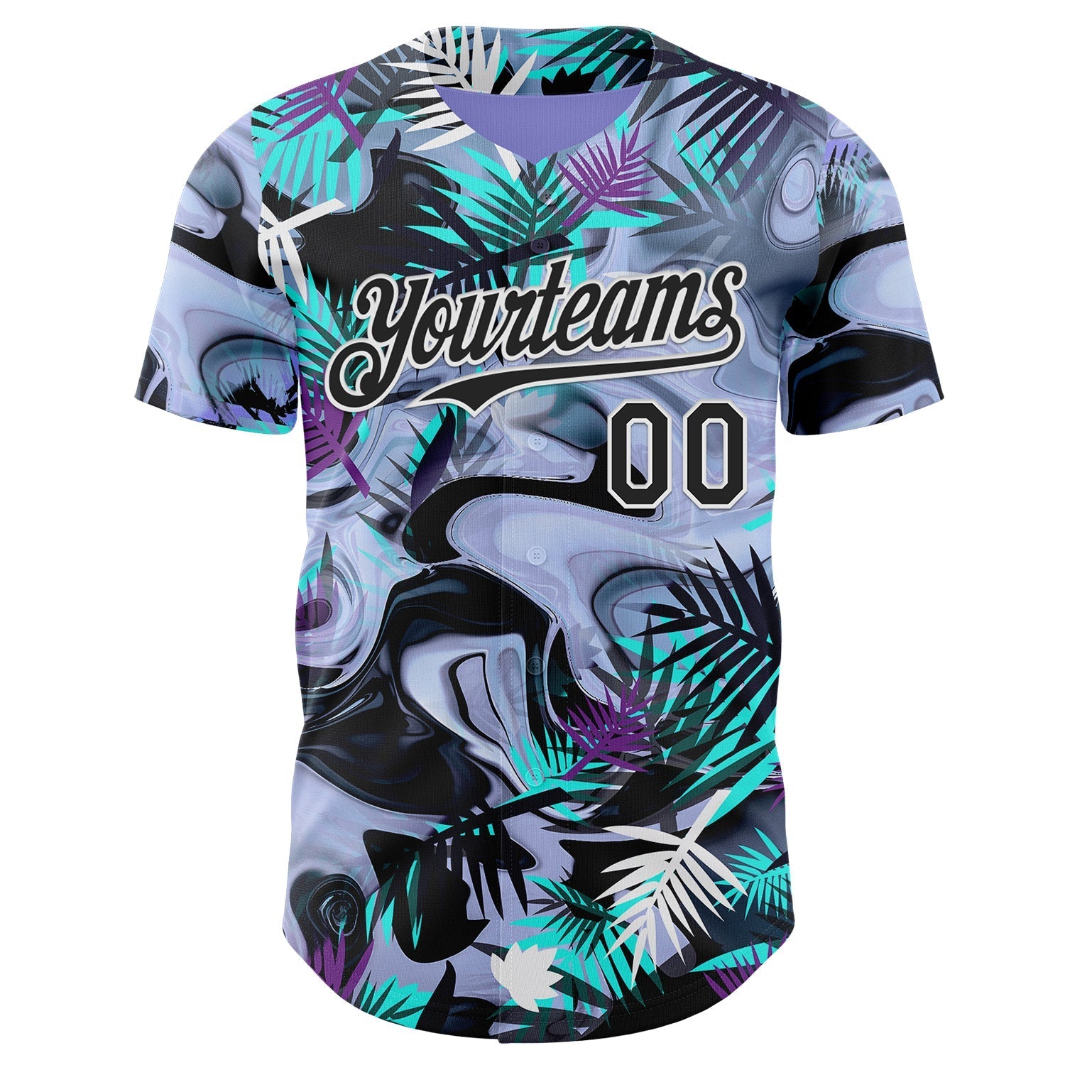 Custom Purple Black Green-White Cyber Tropical Palm Trees Music Festival Fluid Liquid Authentic Baseball Jersey baseball jersey product view 2