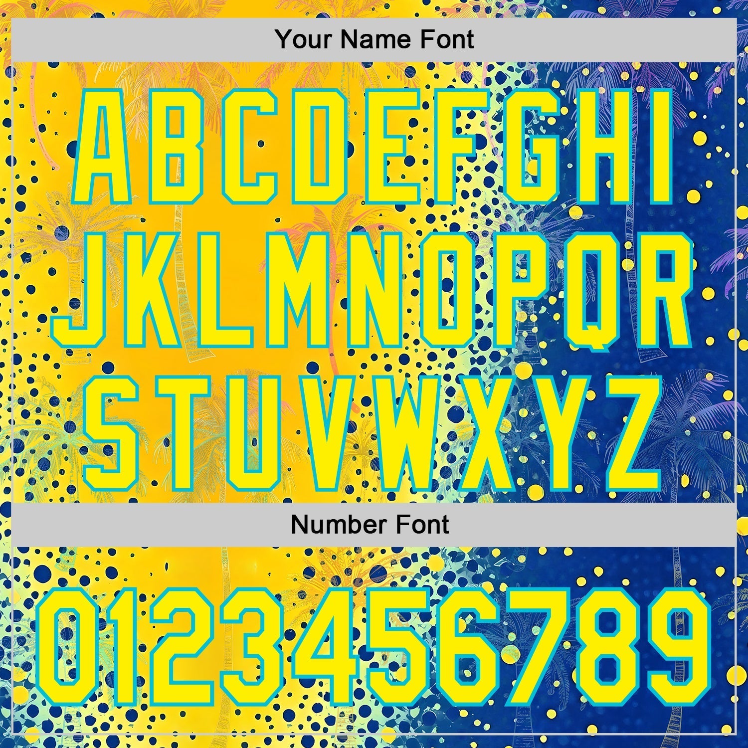 Custom Yellow Light Yellow Blue-Lakes Blue Cyber Tropical Palm Trees Music Festival Gradient Neon Polka Dot Authentic Baseball Jersey baseball jersey product view 5