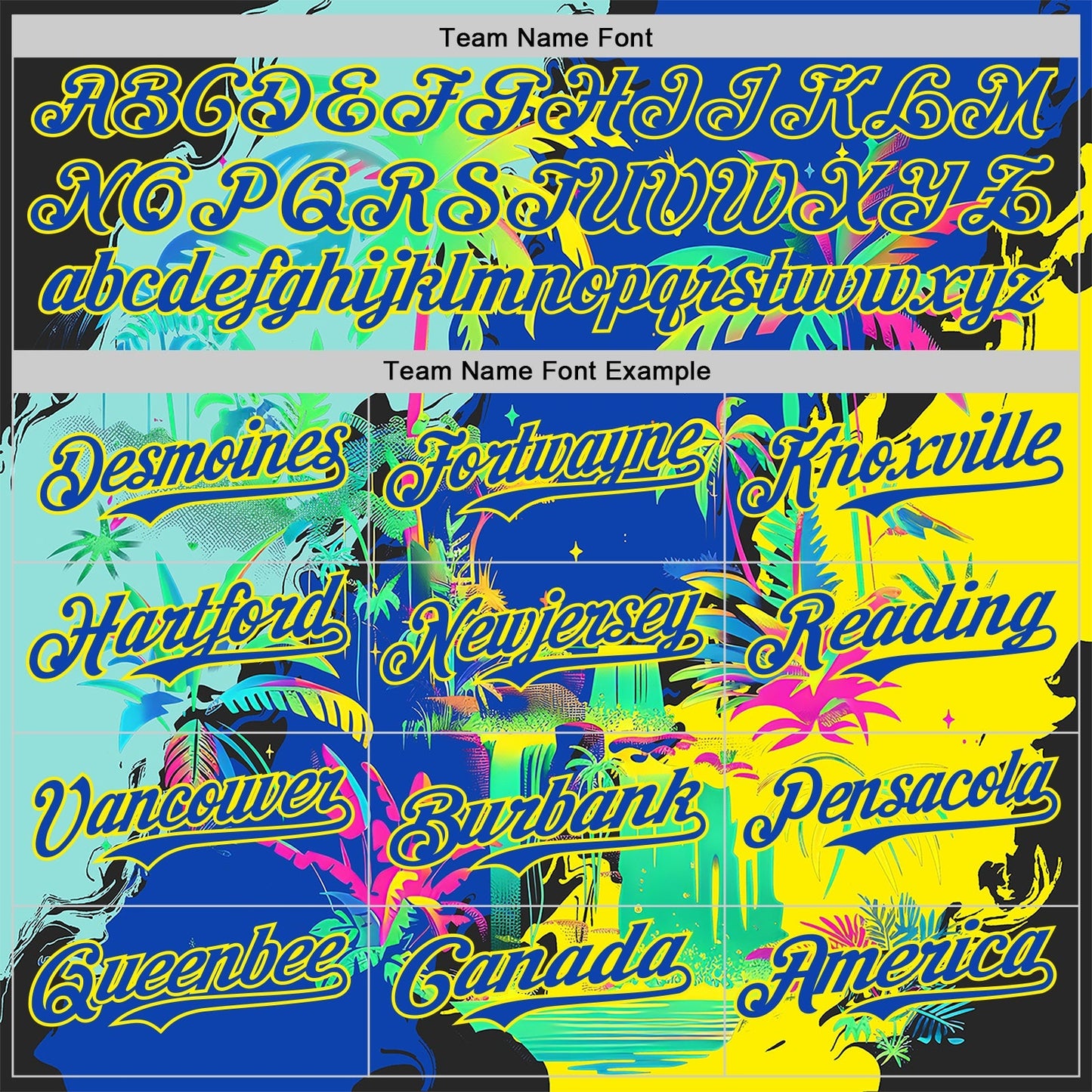 Custom Thunder Blue Green-Light Yellow Cyber Tropical Palm Trees Music Festival Authentic Baseball Jersey baseball jersey product view 4
