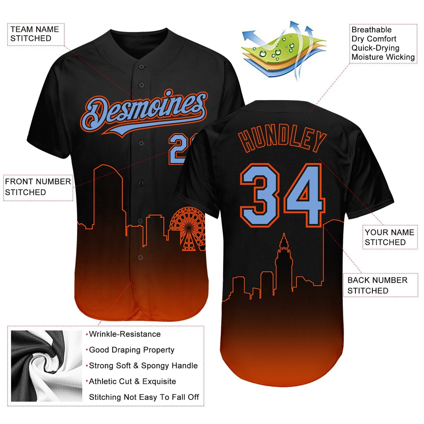 Custom Black Powder Blue-Orange 3D Miami City Edition Fade Fashion Authentic Baseball Jersey baseball jersey product view 3