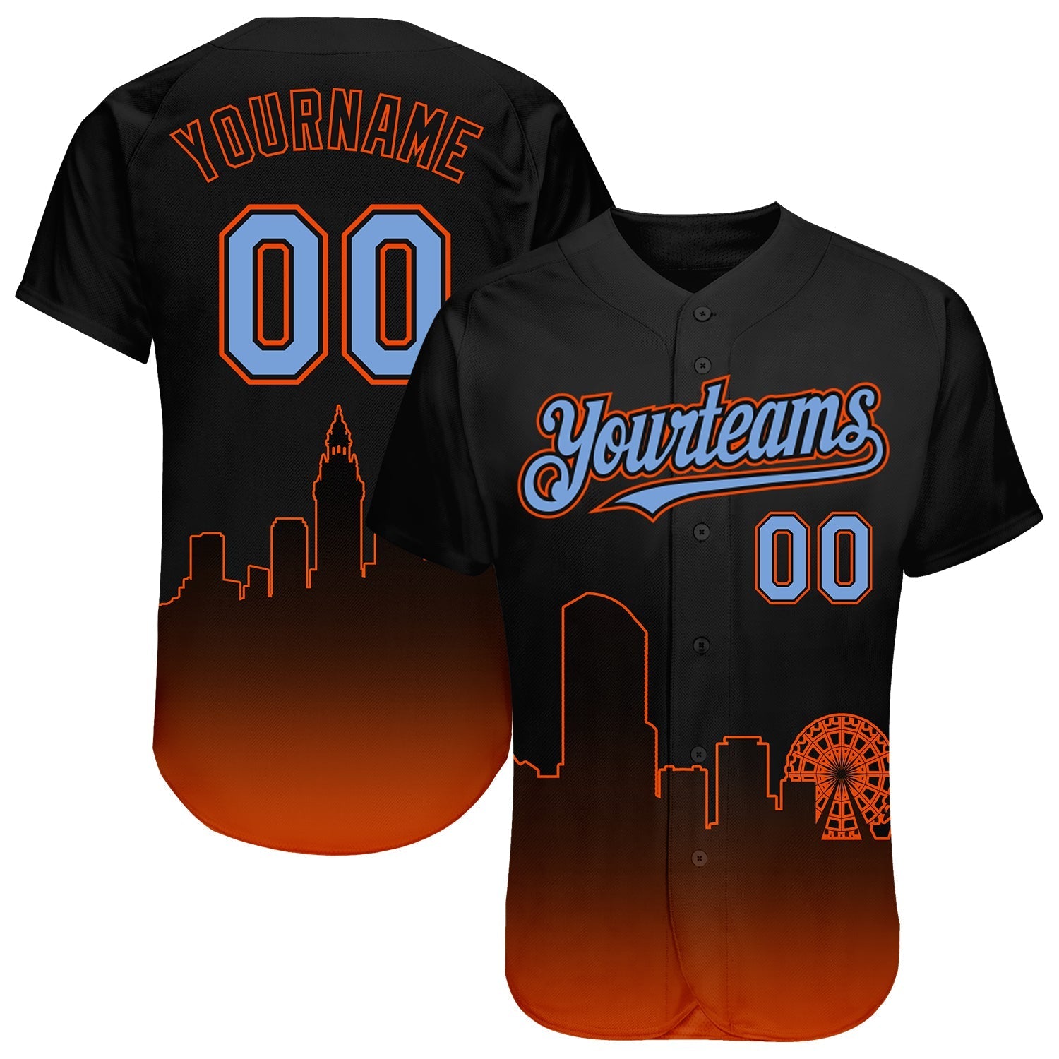 Custom Black Powder Blue-Orange 3D Miami City Edition Fade Fashion Authentic Baseball Jersey baseball jersey product view 1