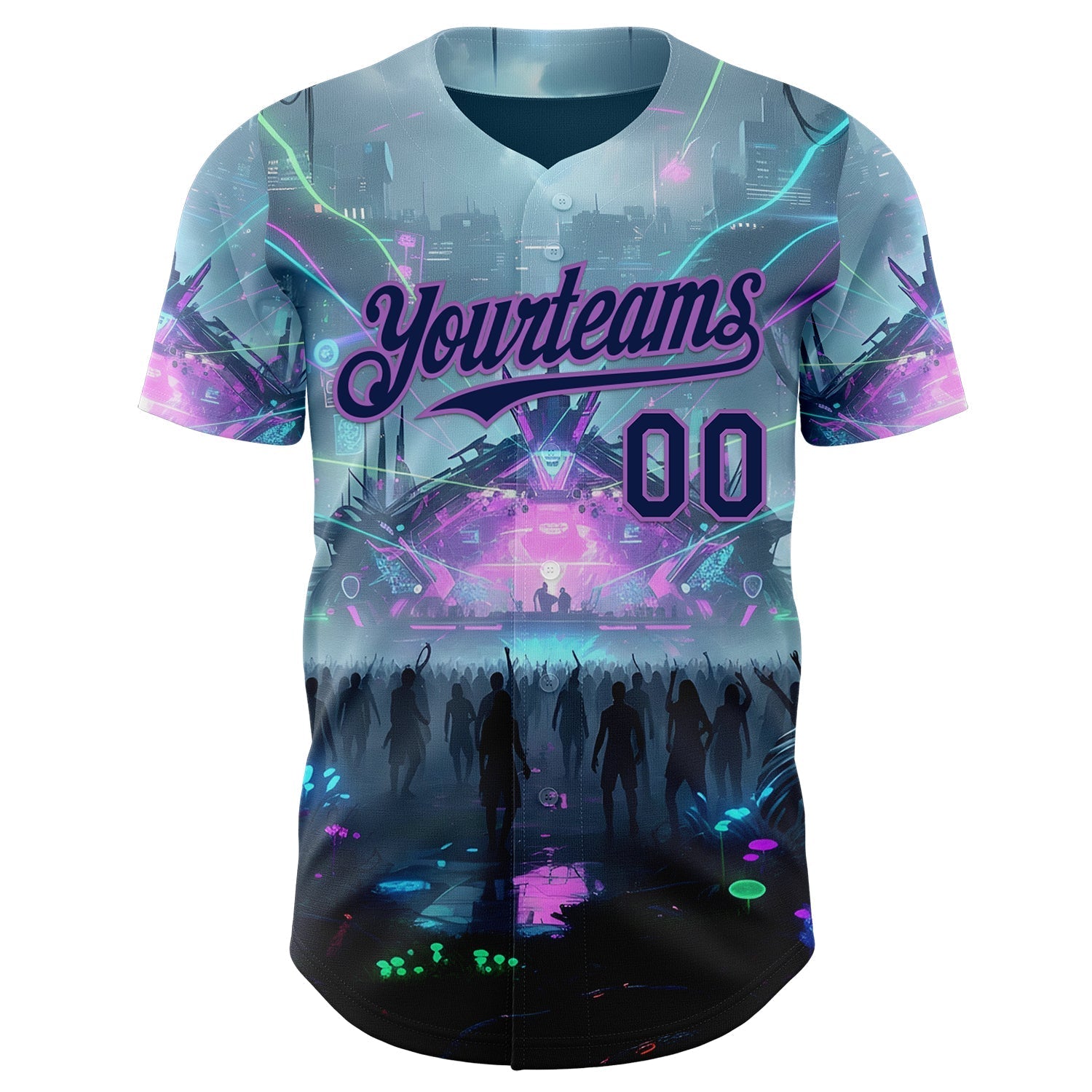 Custom Gray Navy Black-Medium Purple Cyber Tropical Palm Trees Music Festival Authentic Baseball Jersey baseball jersey product view 2