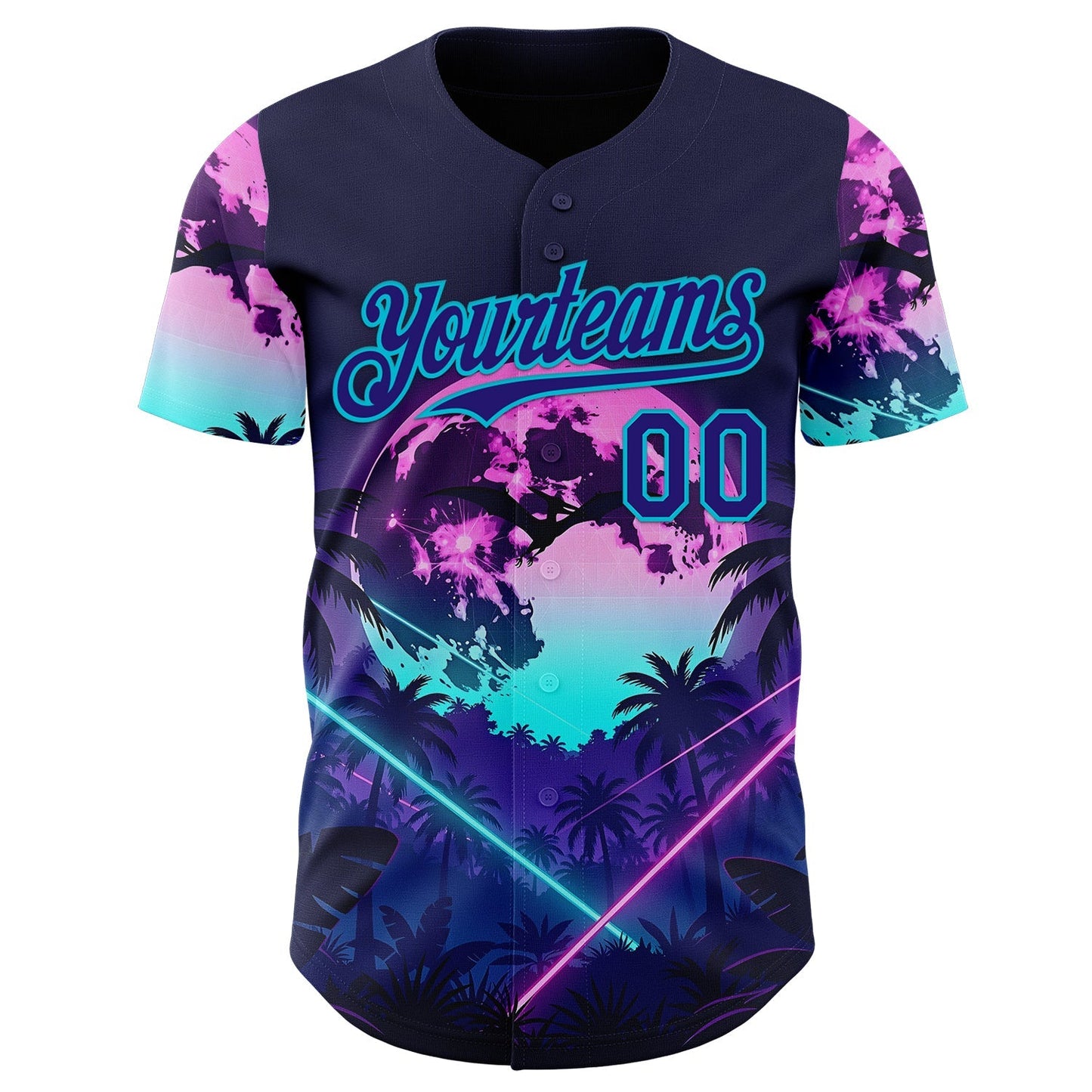 Custom Blue Dark Purple-Lakes Blue Cyber Tropical Palm Trees Gothic Fantasy Authentic Baseball Jersey baseball jersey product view 2