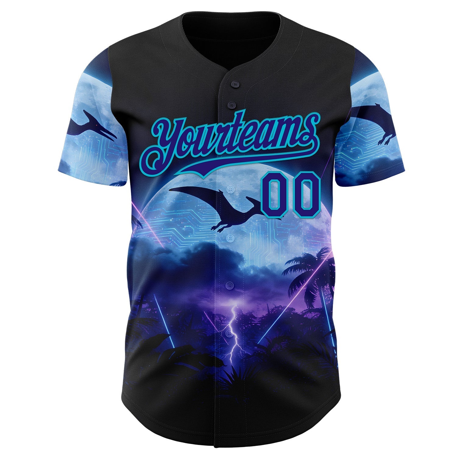 Custom Black Dark Purple-Lakes Blue Cyber Tropical Palm Trees Gothic Fantasy Authentic Baseball Jersey baseball jersey product view 2