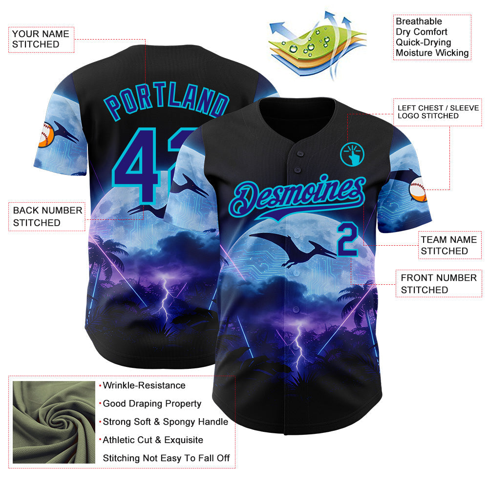 Custom Black Dark Purple-Lakes Blue Cyber Tropical Palm Trees Gothic Fantasy Authentic Baseball Jersey baseball jersey product view 3