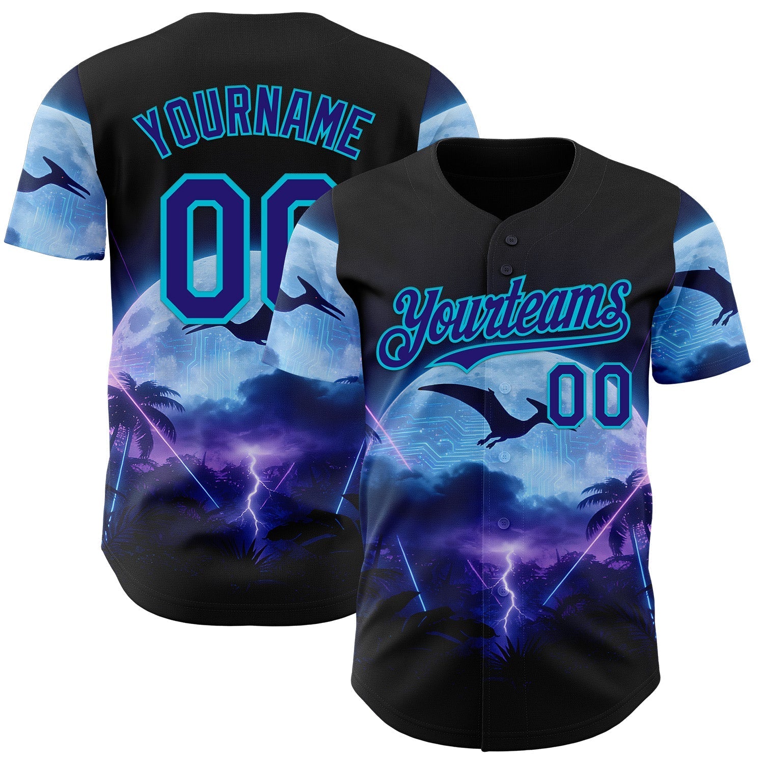 Custom Black Dark Purple-Lakes Blue Cyber Tropical Palm Trees Gothic Fantasy Authentic Baseball Jersey baseball jersey product view 1