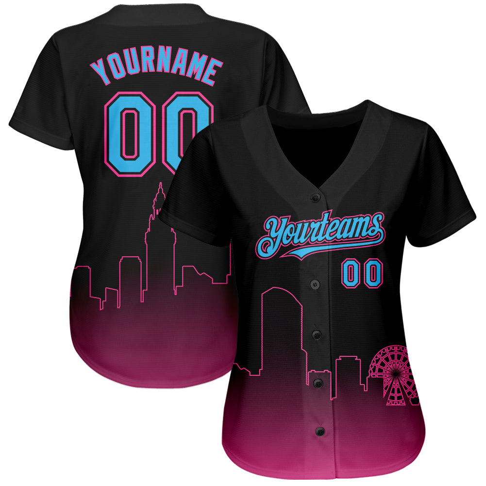 Custom Black Sky Blue-Pink 3D Miami City Edition Fade Fashion Authentic Baseball Jersey baseball jersey product view 2