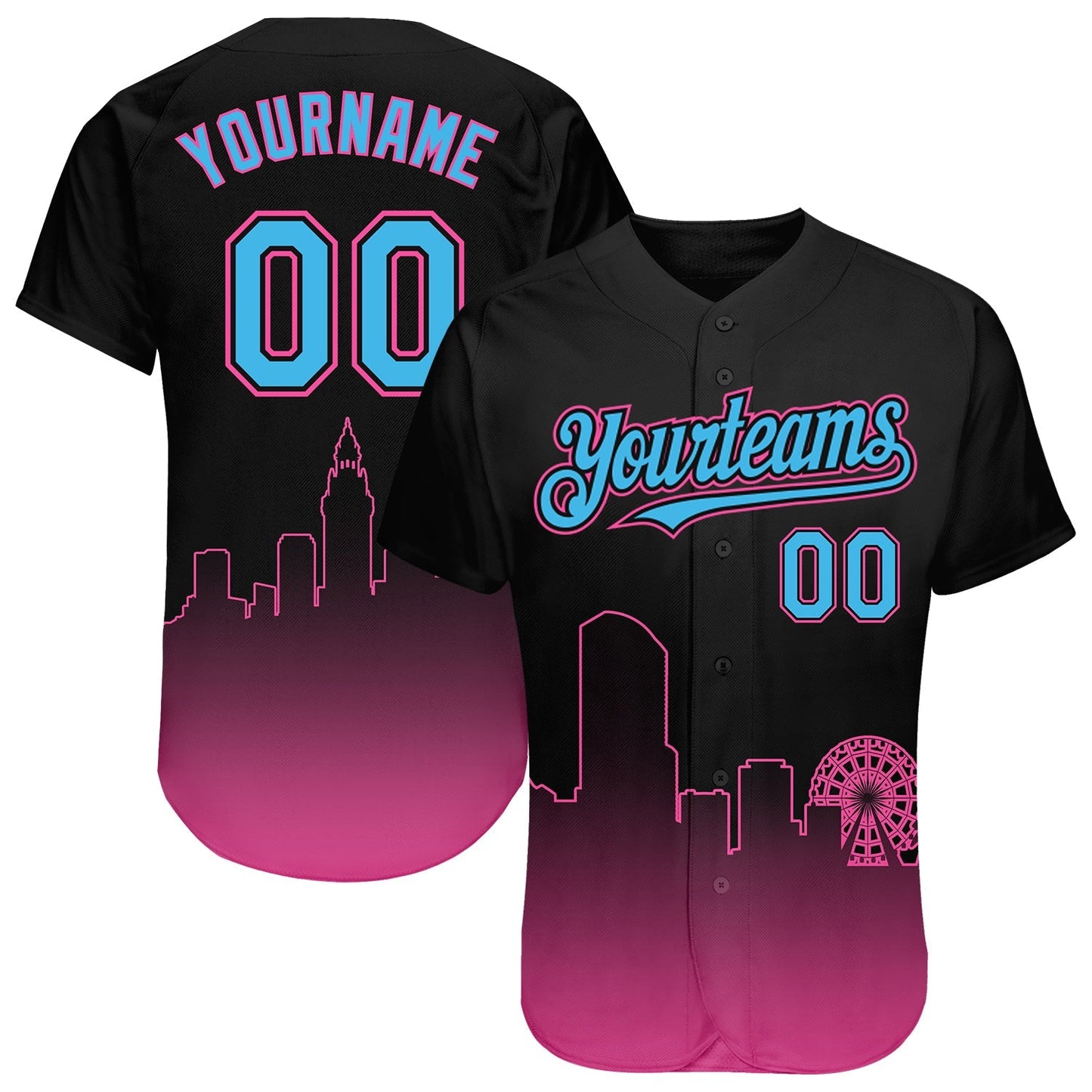 Custom Black Sky Blue-Pink 3D Miami City Edition Fade Fashion Authentic Baseball Jersey baseball jersey product view 1