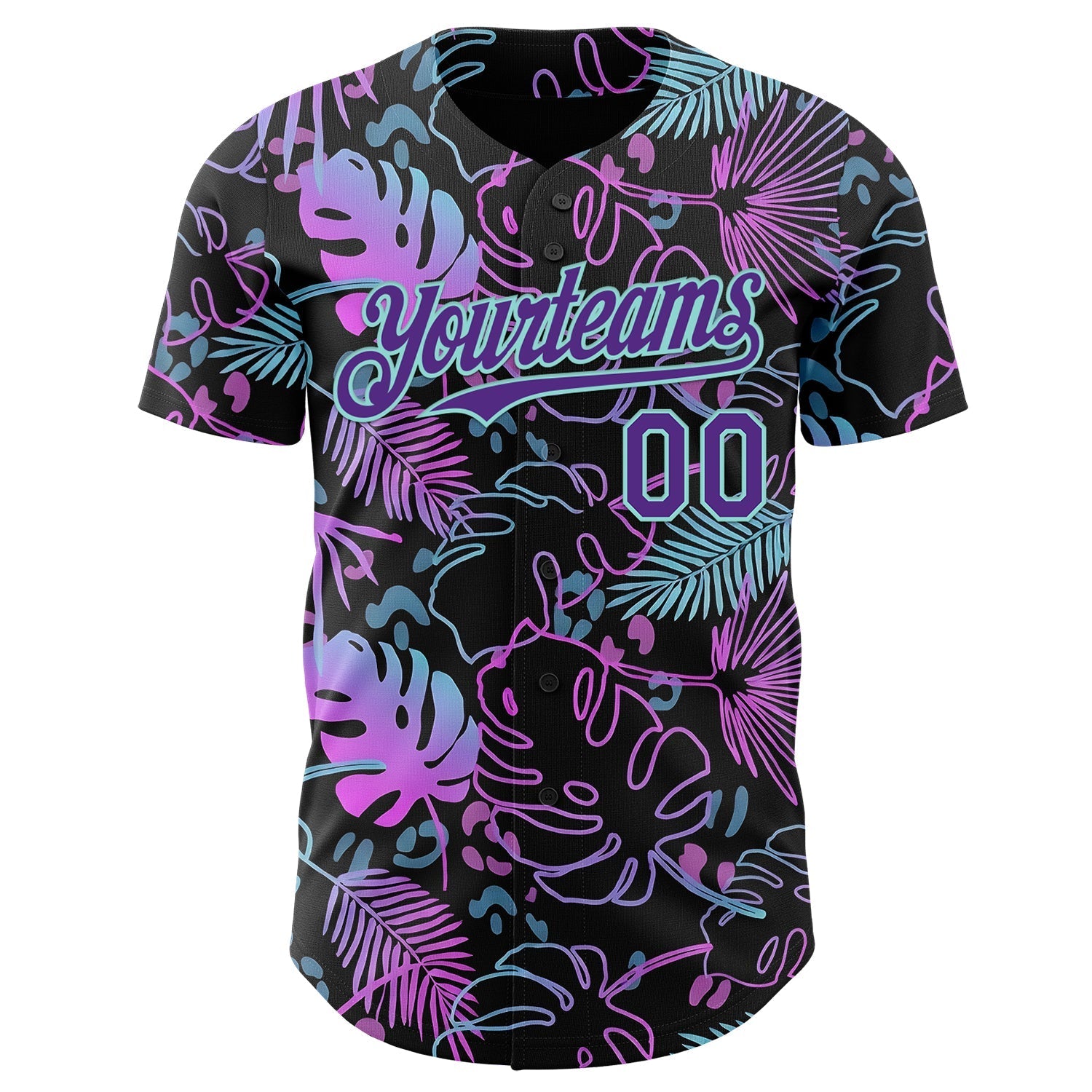 Custom Black Purple-Ice Blue Cyber Tropical Palm Trees Music Festival Authentic Baseball Jersey baseball jersey product view 2