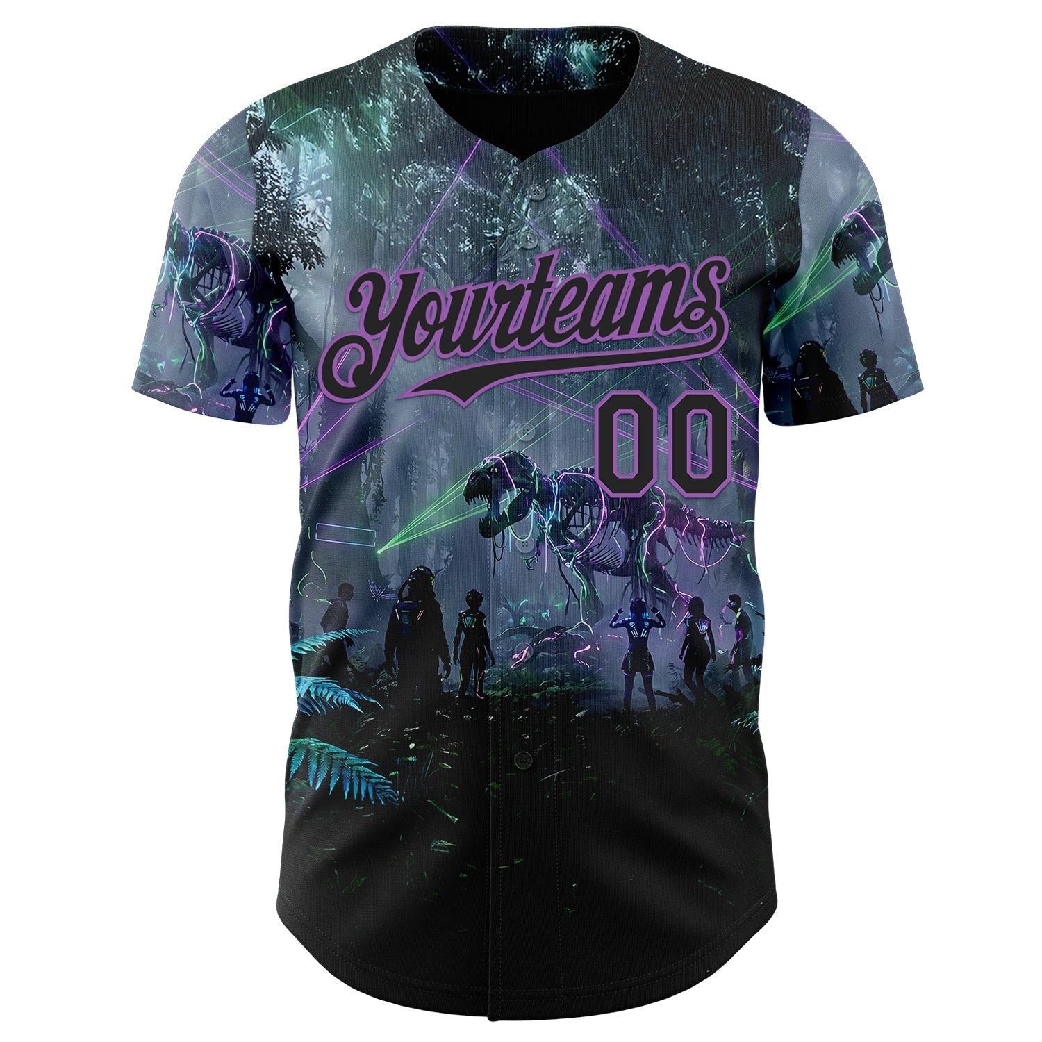 Custom Black-Medium Purple Cyber Tropical Palm Trees Gothic Fantasy Authentic Baseball Jersey baseball jersey product view 2