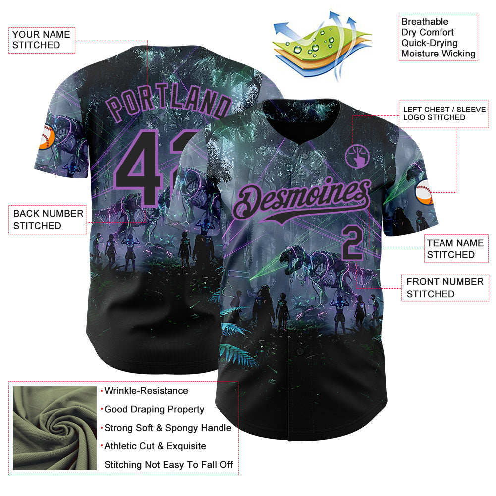 Custom Black-Medium Purple Cyber Tropical Palm Trees Gothic Fantasy Authentic Baseball Jersey baseball jersey product view 3
