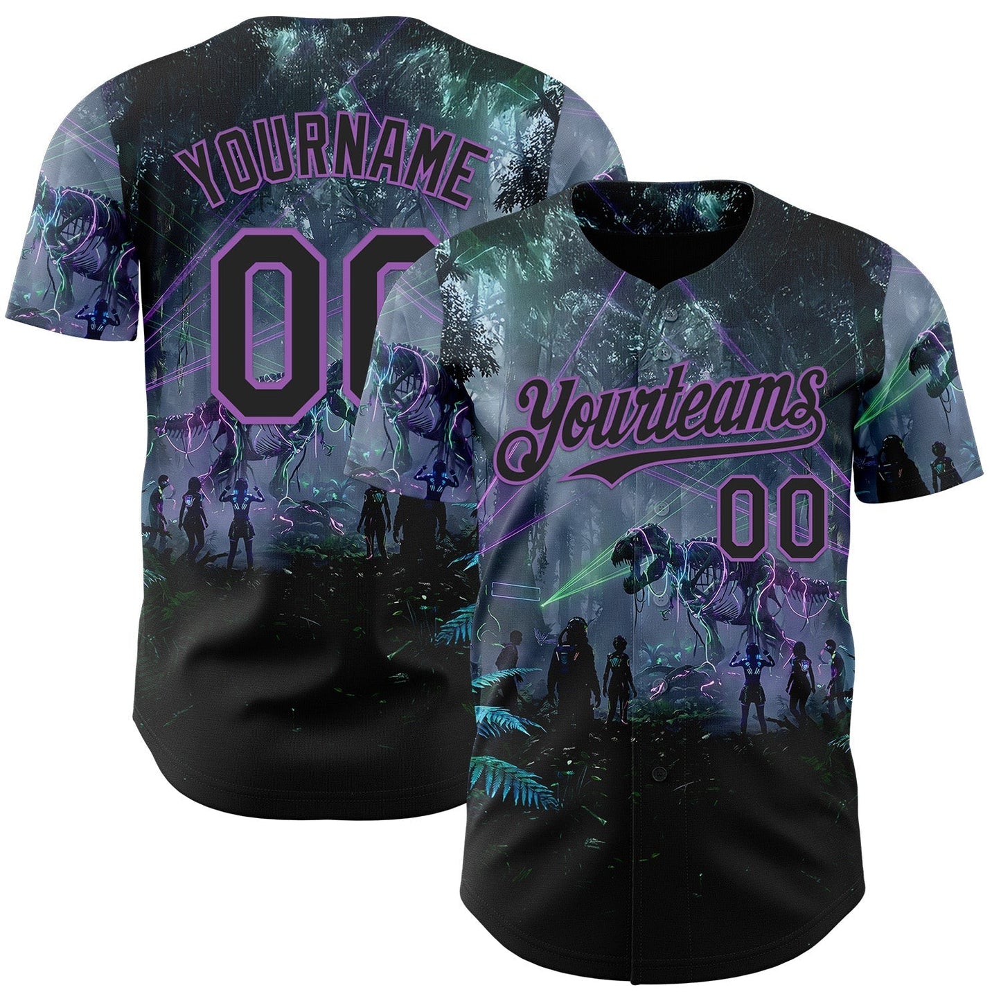 Custom Black-Medium Purple Cyber Tropical Palm Trees Gothic Fantasy Authentic Baseball Jersey baseball jersey product view 1