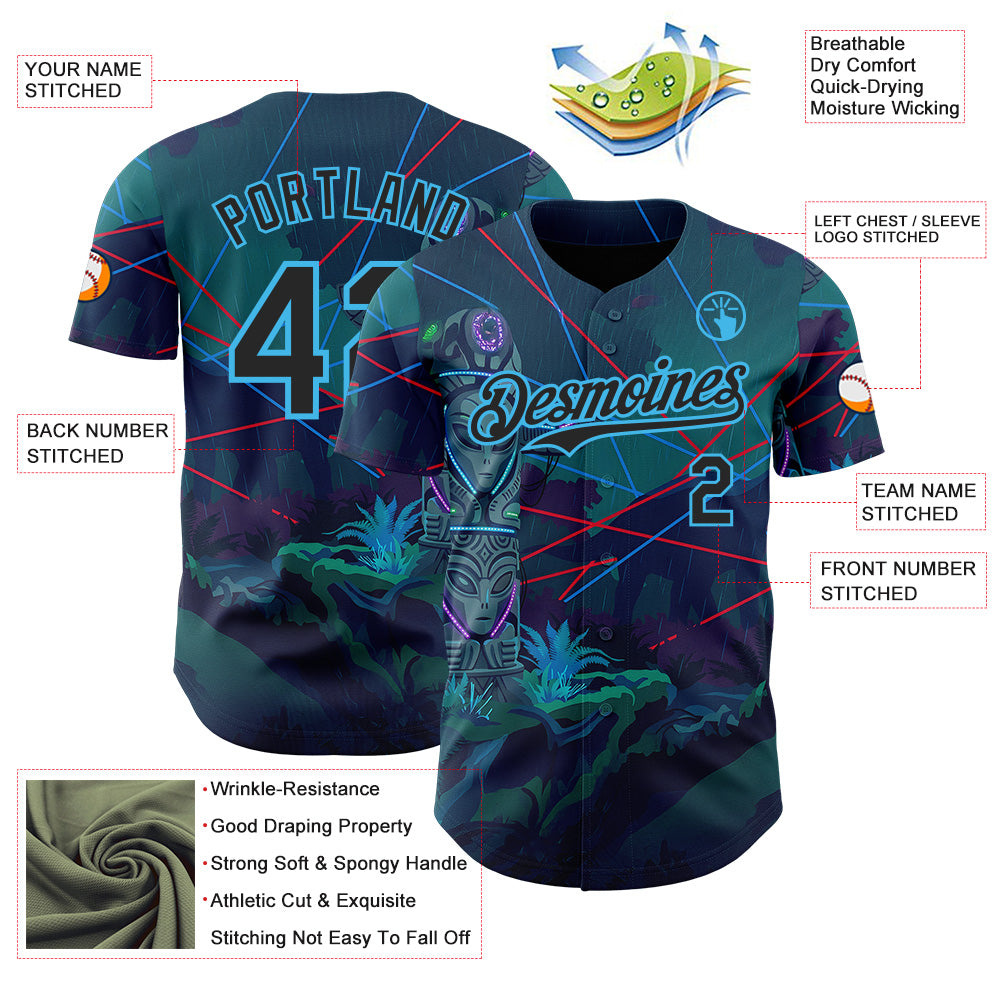 Custom Blue Black-Sky Blue Cyber Tropical Palm Trees Gothic Fantasy Authentic Baseball Jersey baseball jersey product view 3