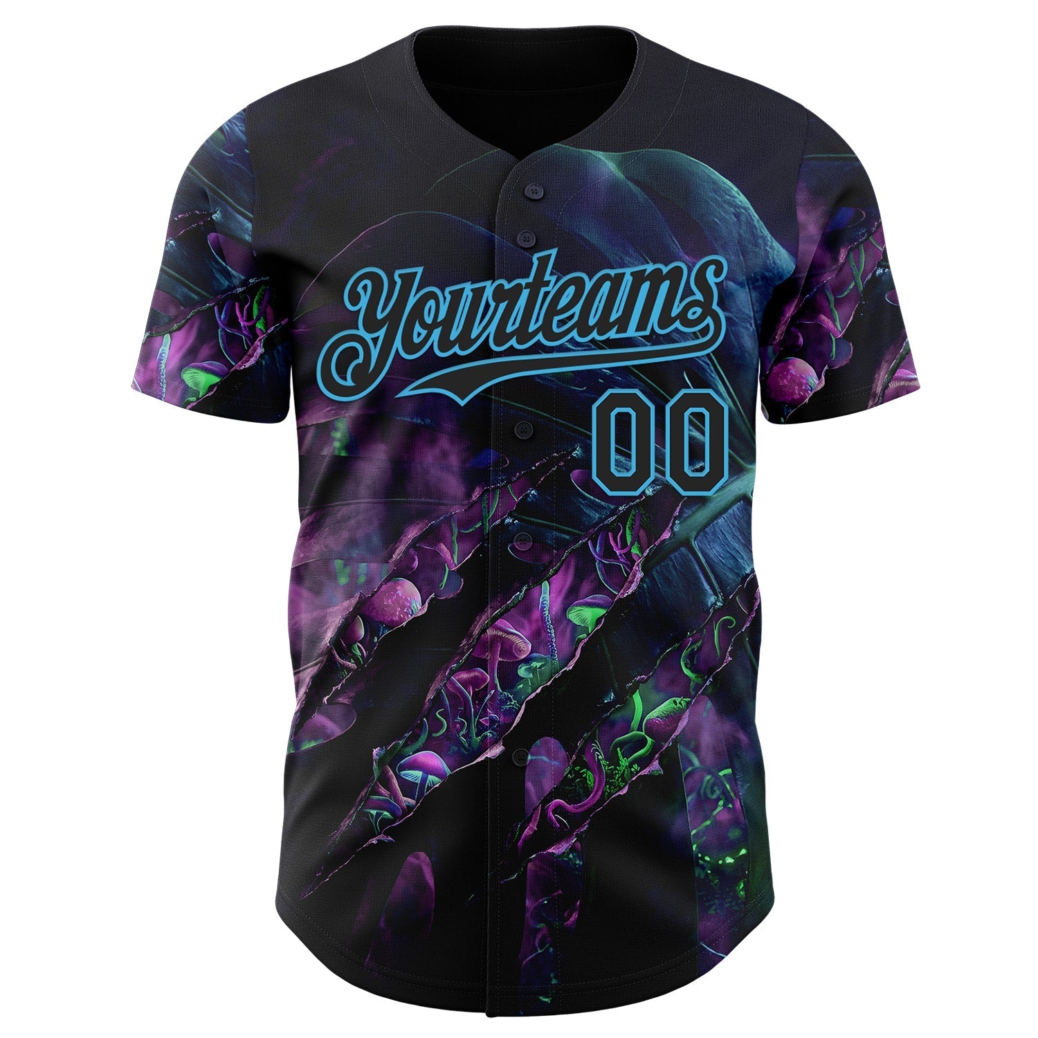 Custom Black-Sky Blue Cyber Tropical Palm Trees Gothic Fantasy Gothic Fantasy Authentic Baseball Jersey baseball jersey product view 2