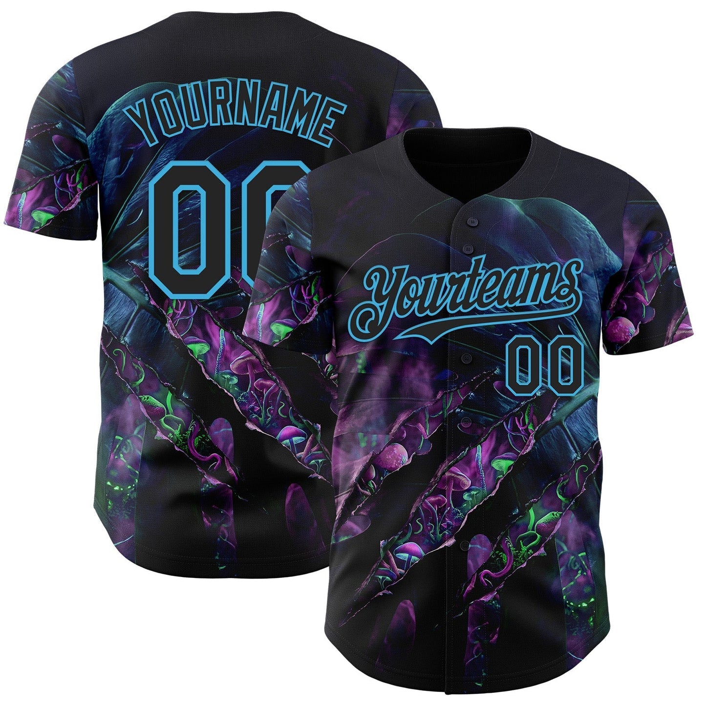 Custom Black-Sky Blue Cyber Tropical Palm Trees Gothic Fantasy Gothic Fantasy Authentic Baseball Jersey baseball jersey product view 1