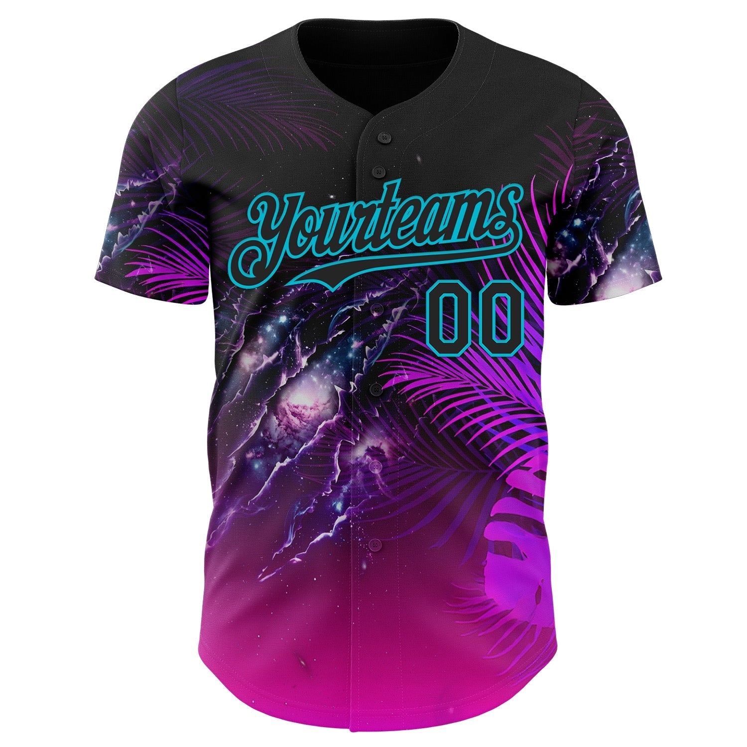 Custom Black Purple-Lakes Blue Cyber Tropical Palm Trees Gothic Fantasy Gothic Fantasy Authentic Baseball Jersey baseball jersey product view 2