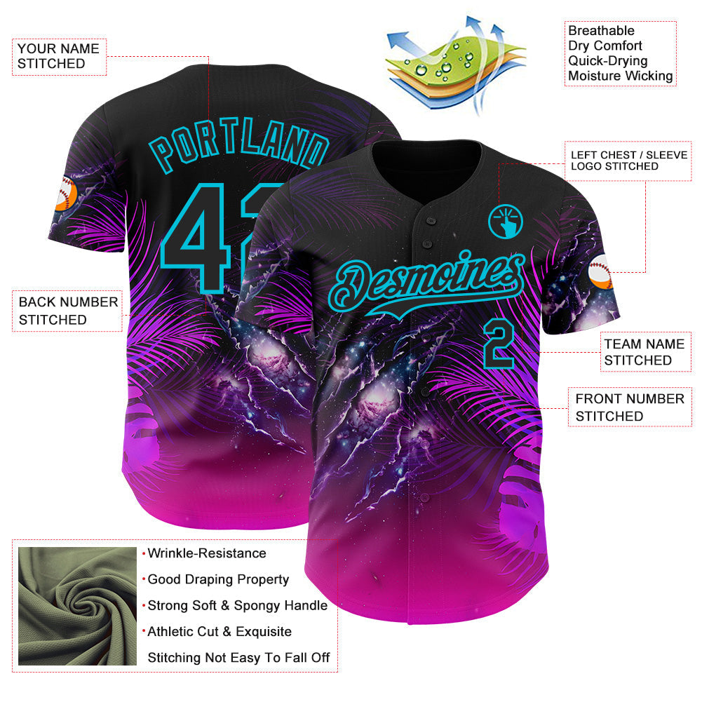 Custom Black Purple-Lakes Blue Cyber Tropical Palm Trees Gothic Fantasy Gothic Fantasy Authentic Baseball Jersey baseball jersey product view 3
