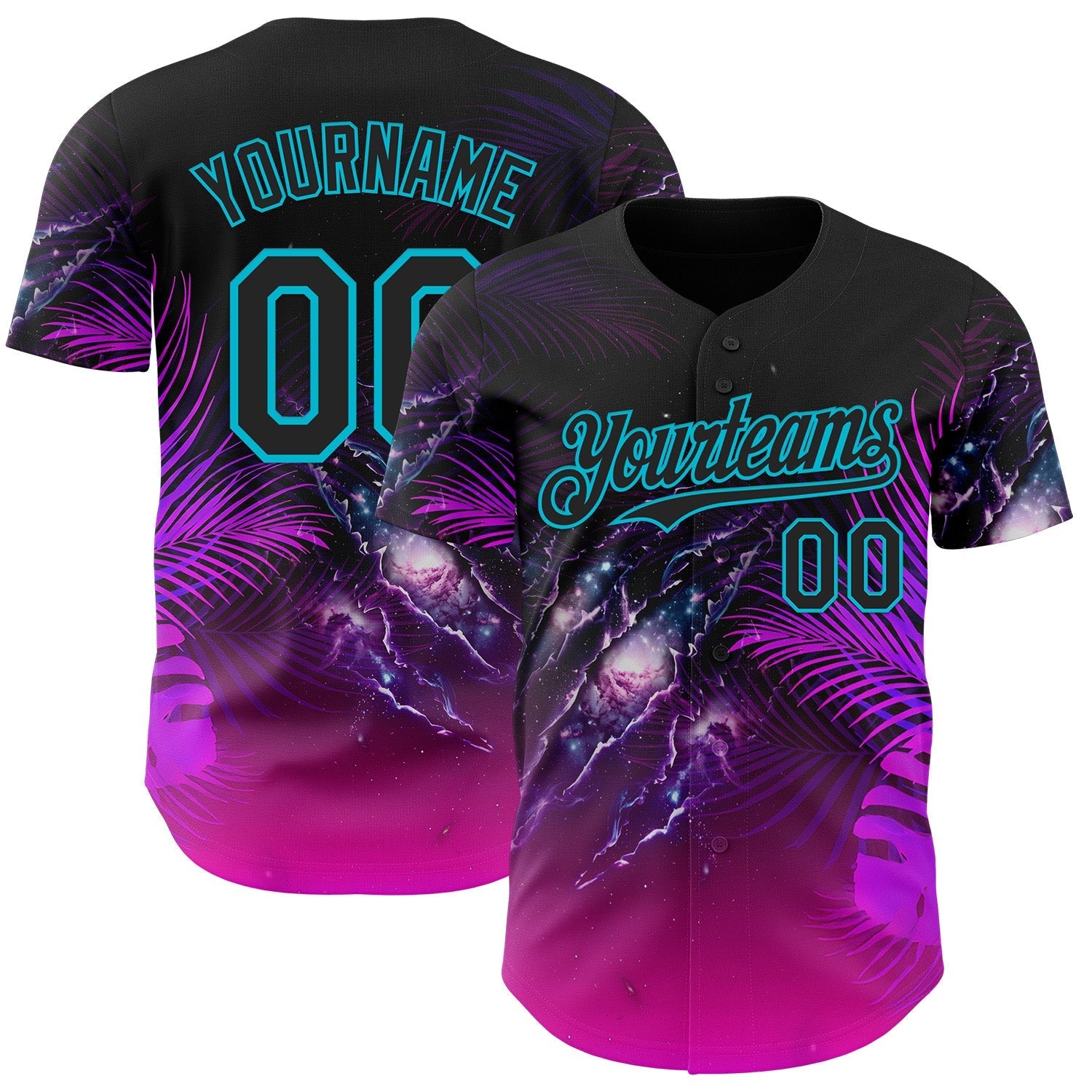 Custom Black Purple-Lakes Blue Cyber Tropical Palm Trees Gothic Fantasy Gothic Fantasy Authentic Baseball Jersey baseball jersey product view 1