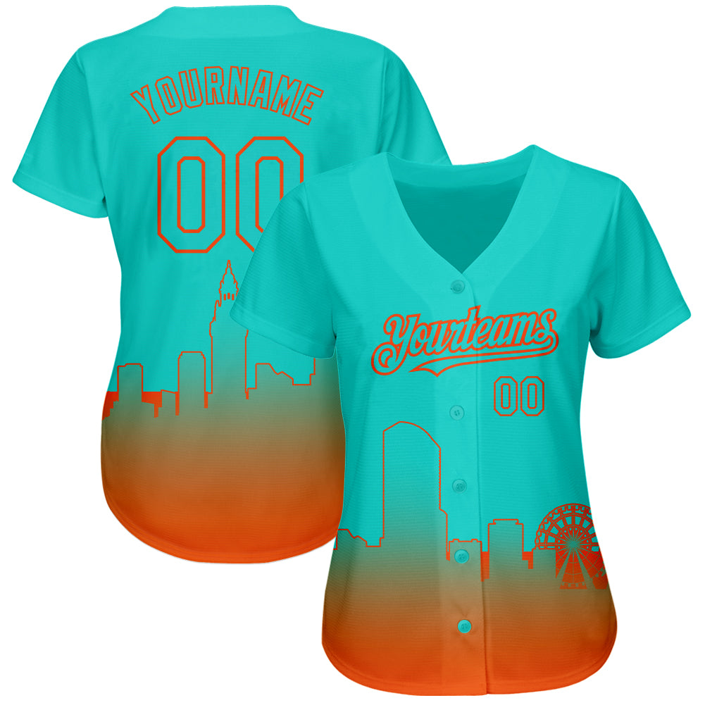 Custom Aqua Orange 3D Miami City Edition Fade Fashion Authentic Baseball Jersey baseball jersey product view 2