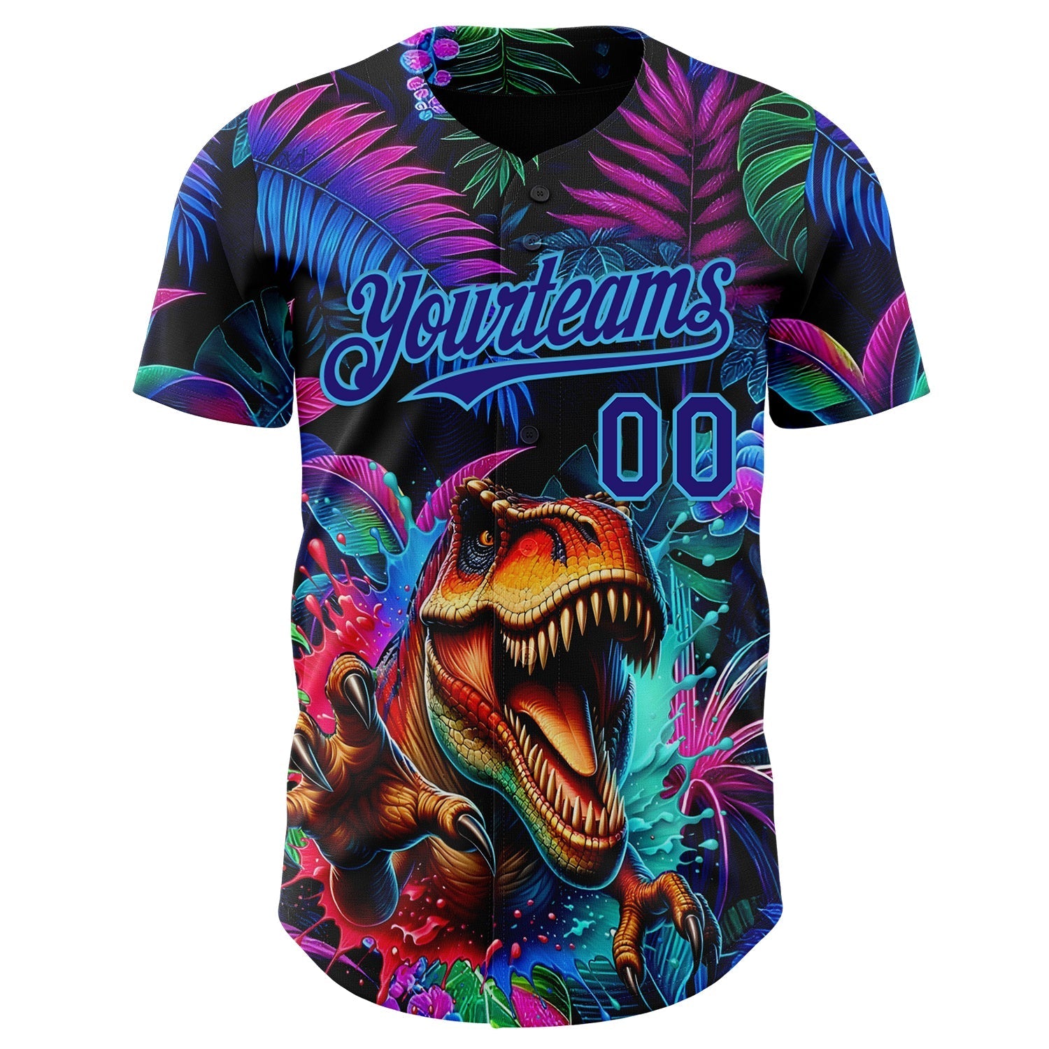 Custom Black Dark Purple-Sky Blue Cyber Tropical Palm Trees Music Festival Gothic Fantasy Authentic Baseball Jersey baseball jersey product view 2