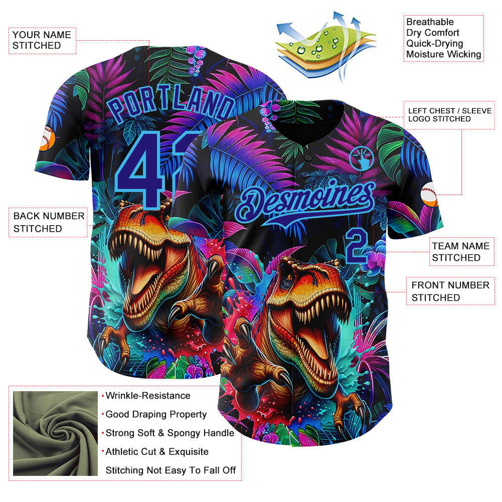 Custom Black Dark Purple-Sky Blue Cyber Tropical Palm Trees Music Festival Gothic Fantasy Authentic Baseball Jersey baseball jersey product view 3