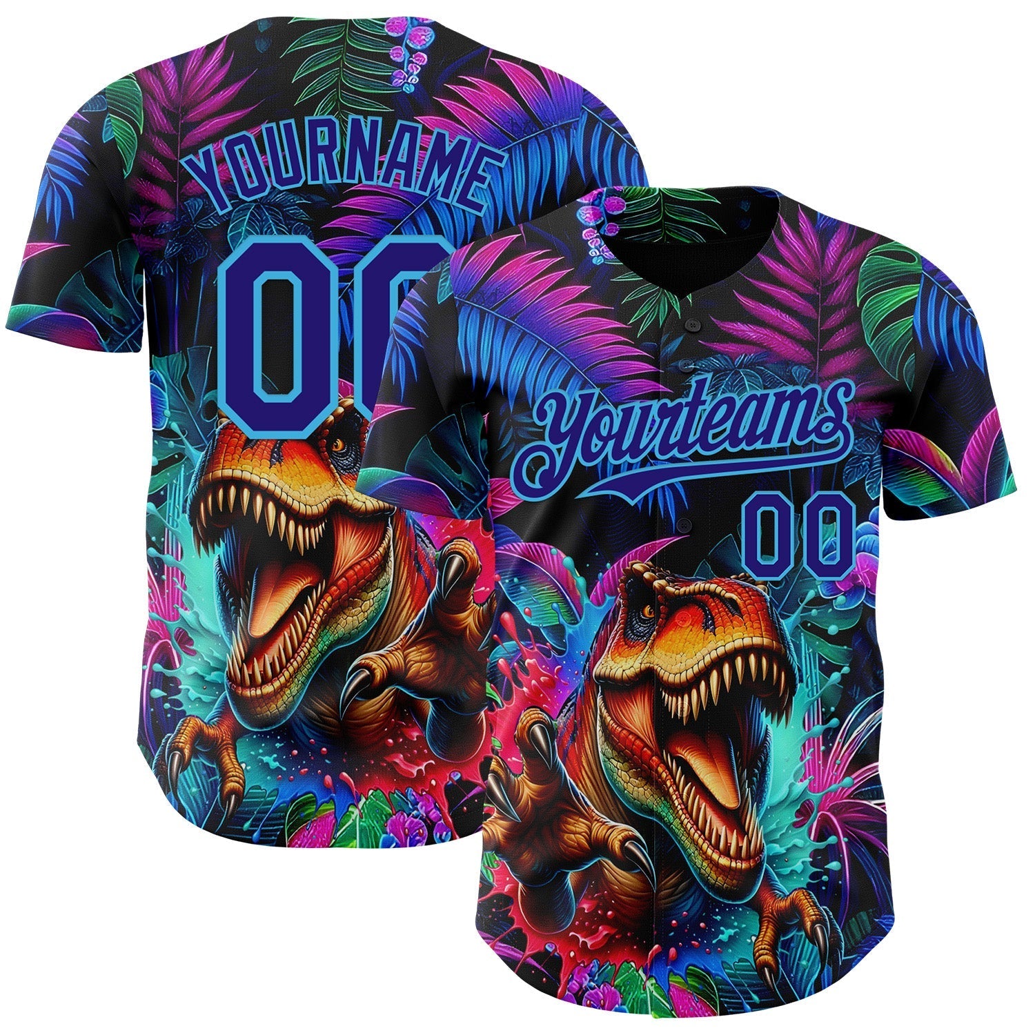 Custom Black Dark Purple-Sky Blue Cyber Tropical Palm Trees Music Festival Gothic Fantasy Authentic Baseball Jersey baseball jersey product view 1
