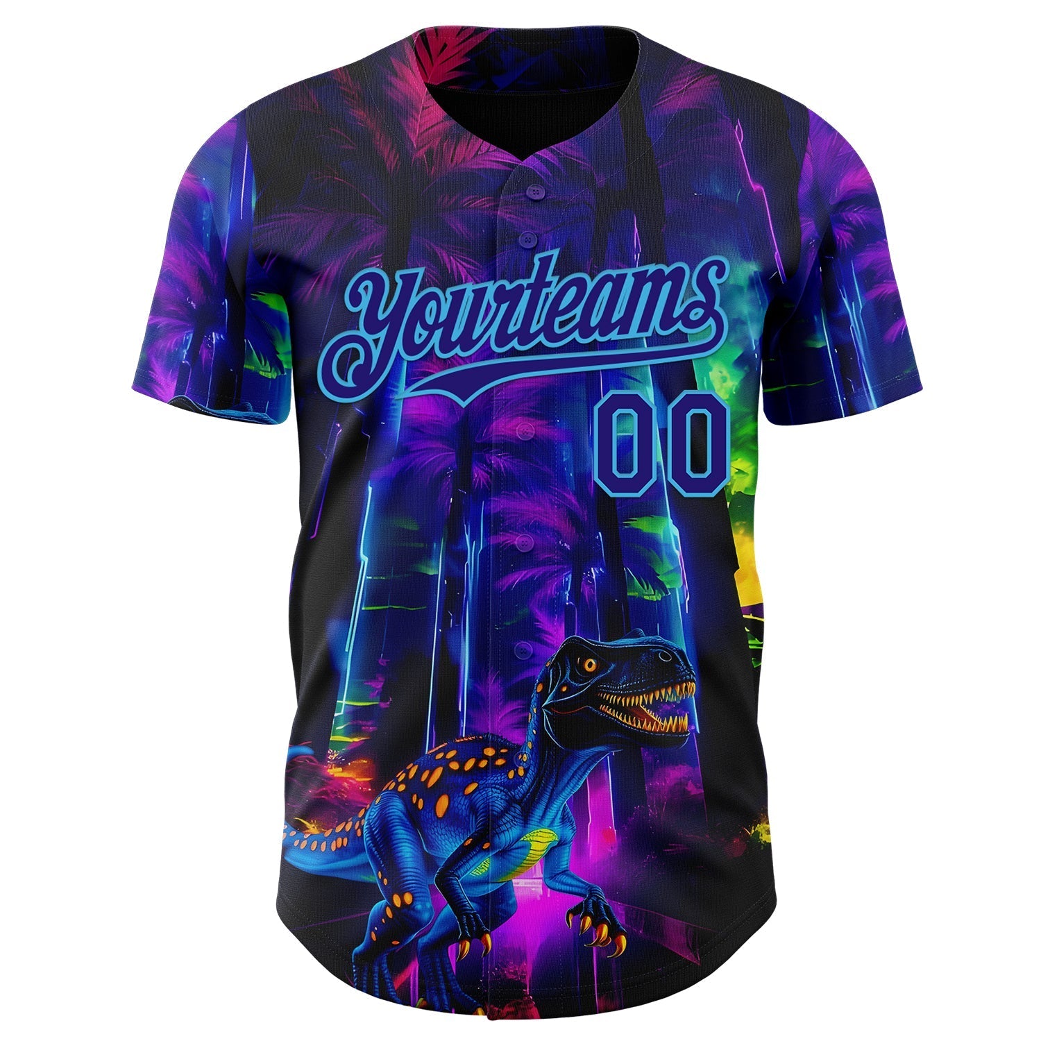 Custom Black Dark Purple Purple-Sky Blue Cyber Tropical Palm Trees Music Festival Gothic Fantasy Authentic Baseball Jersey baseball jersey product view 2