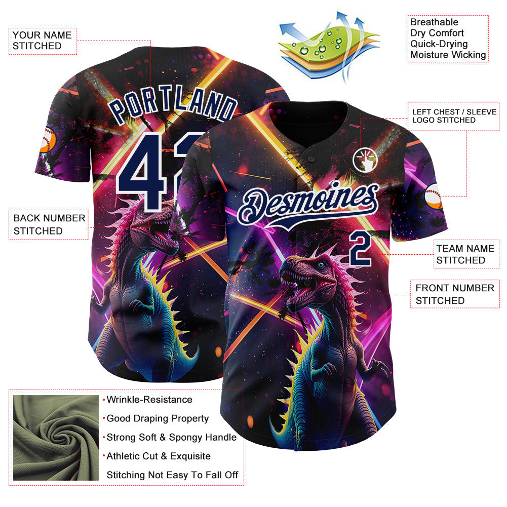 Custom Black Navy Purple-White Cyber Tropical Palm Trees Music Festival Gothic Fantasy Authentic Baseball Jersey baseball jersey product view 3