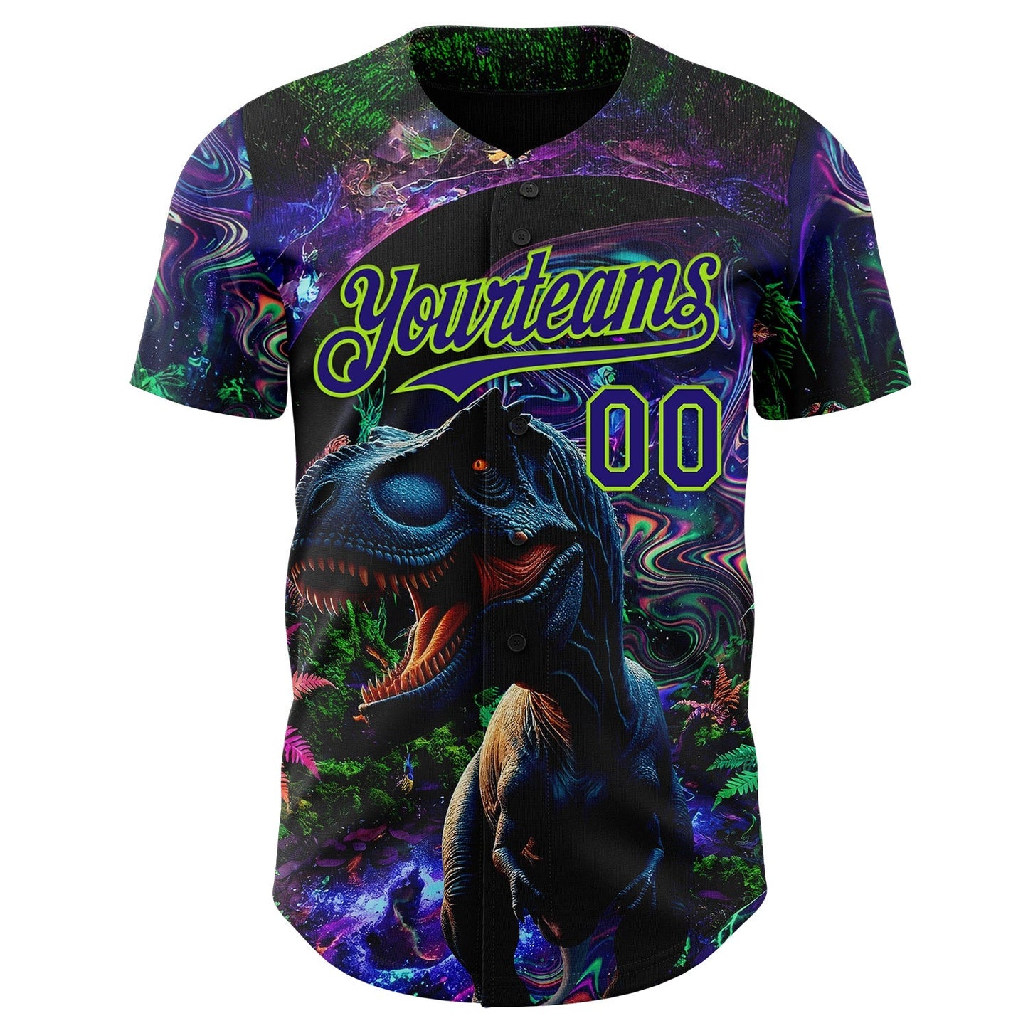 Custom Black Dark Purple-Neon Green Cyber Tropical Palm Trees Music Festival Gothic Fantasy Authentic Baseball Jersey baseball jersey product view 2