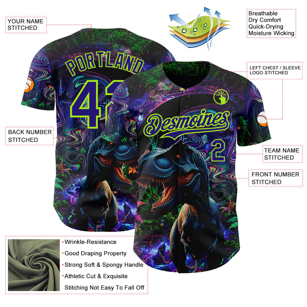 Custom Black Dark Purple-Neon Green Cyber Tropical Palm Trees Music Festival Gothic Fantasy Authentic Baseball Jersey baseball jersey product view 3