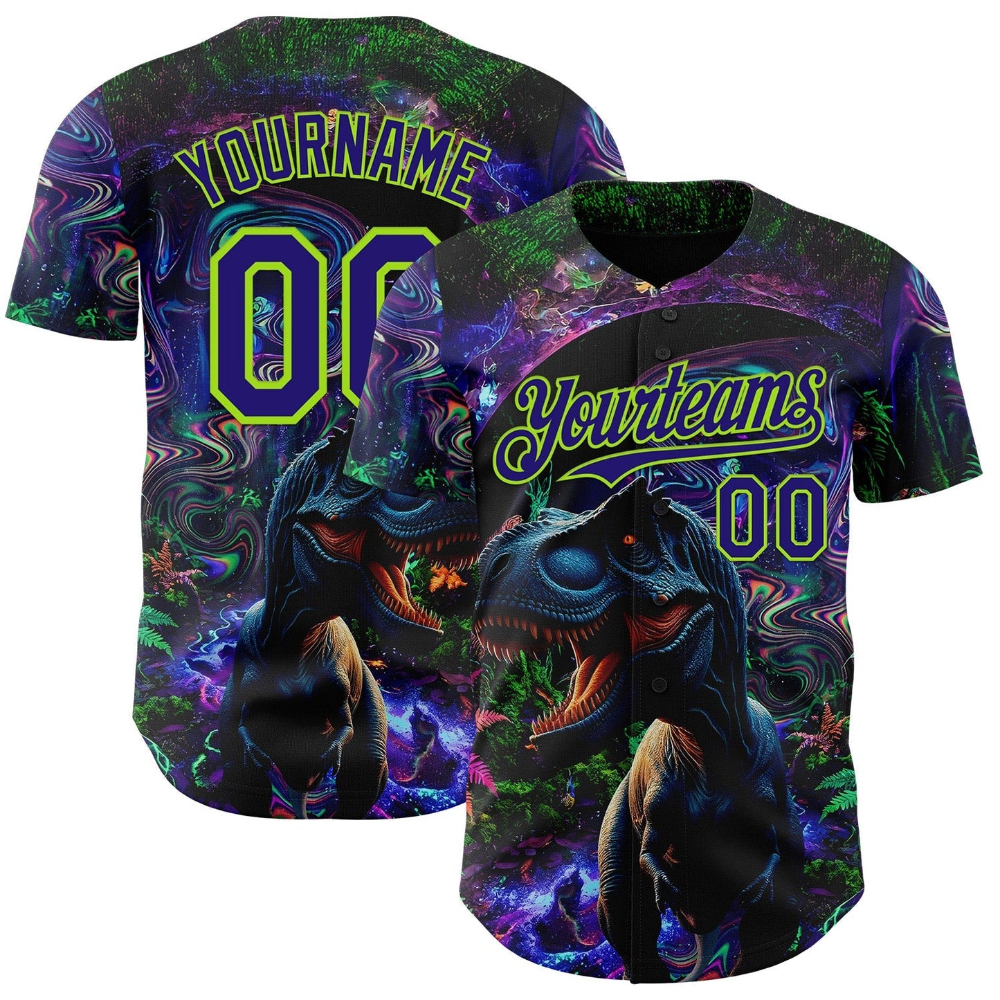 Custom Black Dark Purple-Neon Green Cyber Tropical Palm Trees Music Festival Gothic Fantasy Authentic Baseball Jersey baseball jersey product view 1