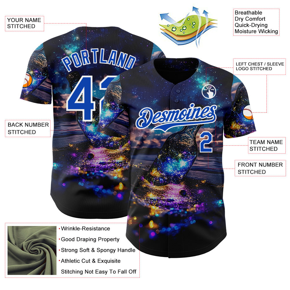 Custom Blue Thunder Blue-White Galaxy Star Authentic Baseball Jersey baseball jersey product view 3
