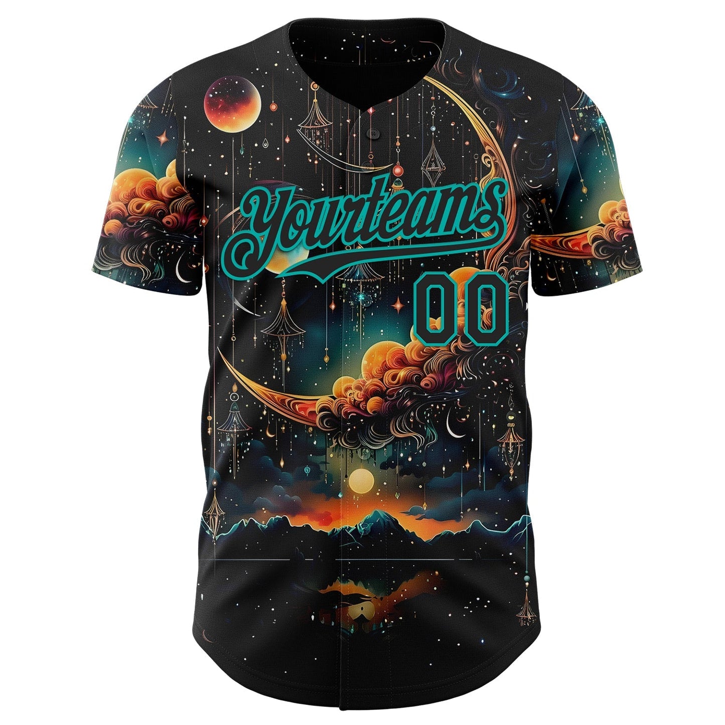 Custom Black-Aqua Galaxy Star Nebula Authentic Baseball Jersey baseball jersey product view 2