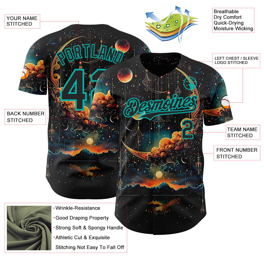 Custom Black-Aqua Galaxy Star Nebula Authentic Baseball Jersey baseball jersey product view 3